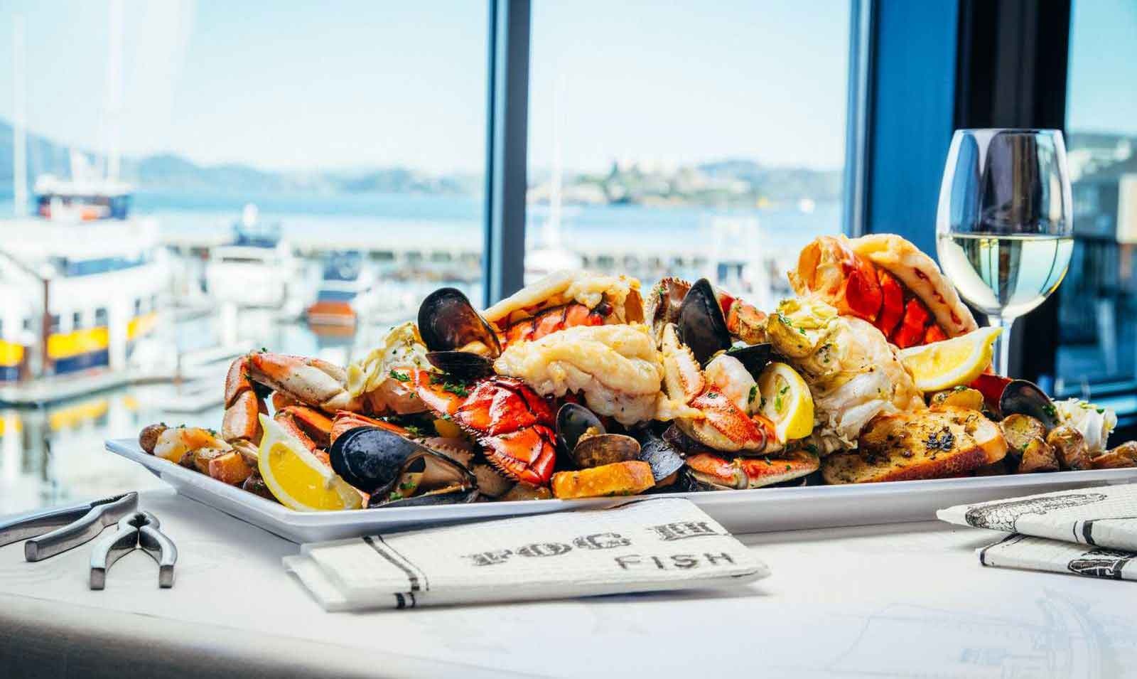 Seafood platter · harbour view