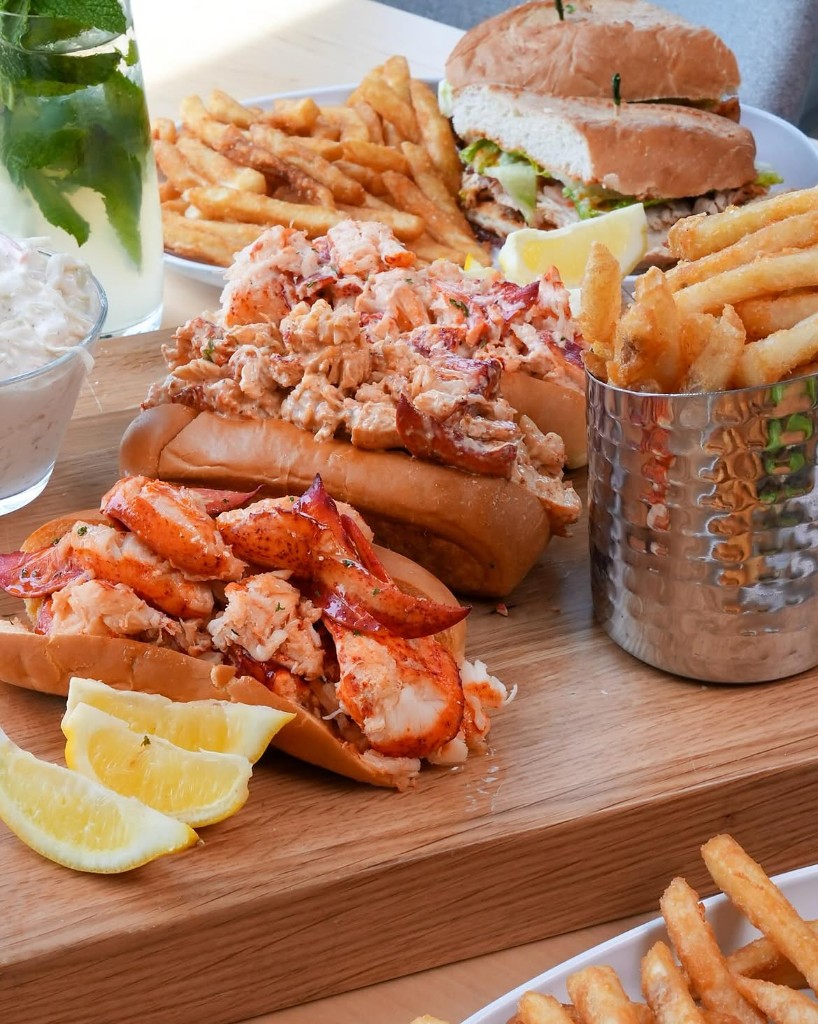 Lobster rolls and fries on the deck